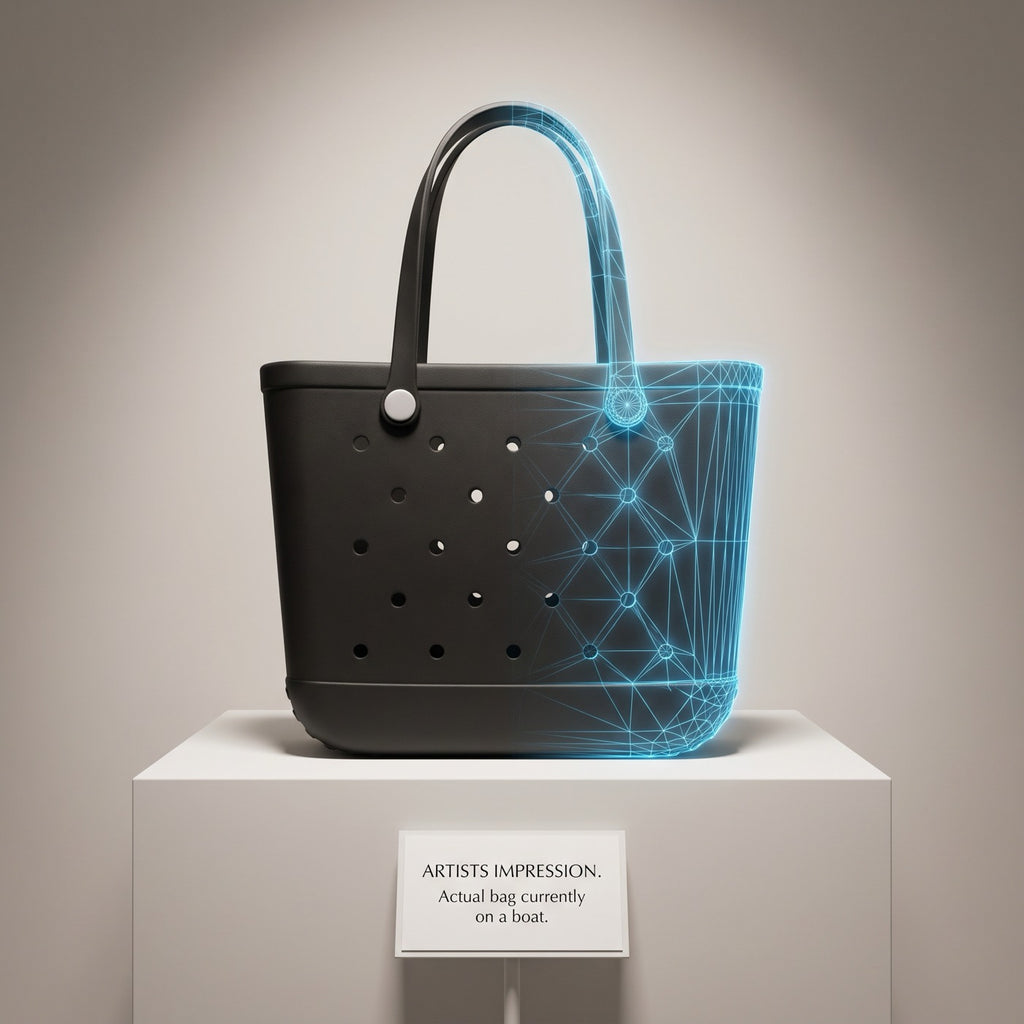 Artists impression — actual bag currently on a boat. AI render