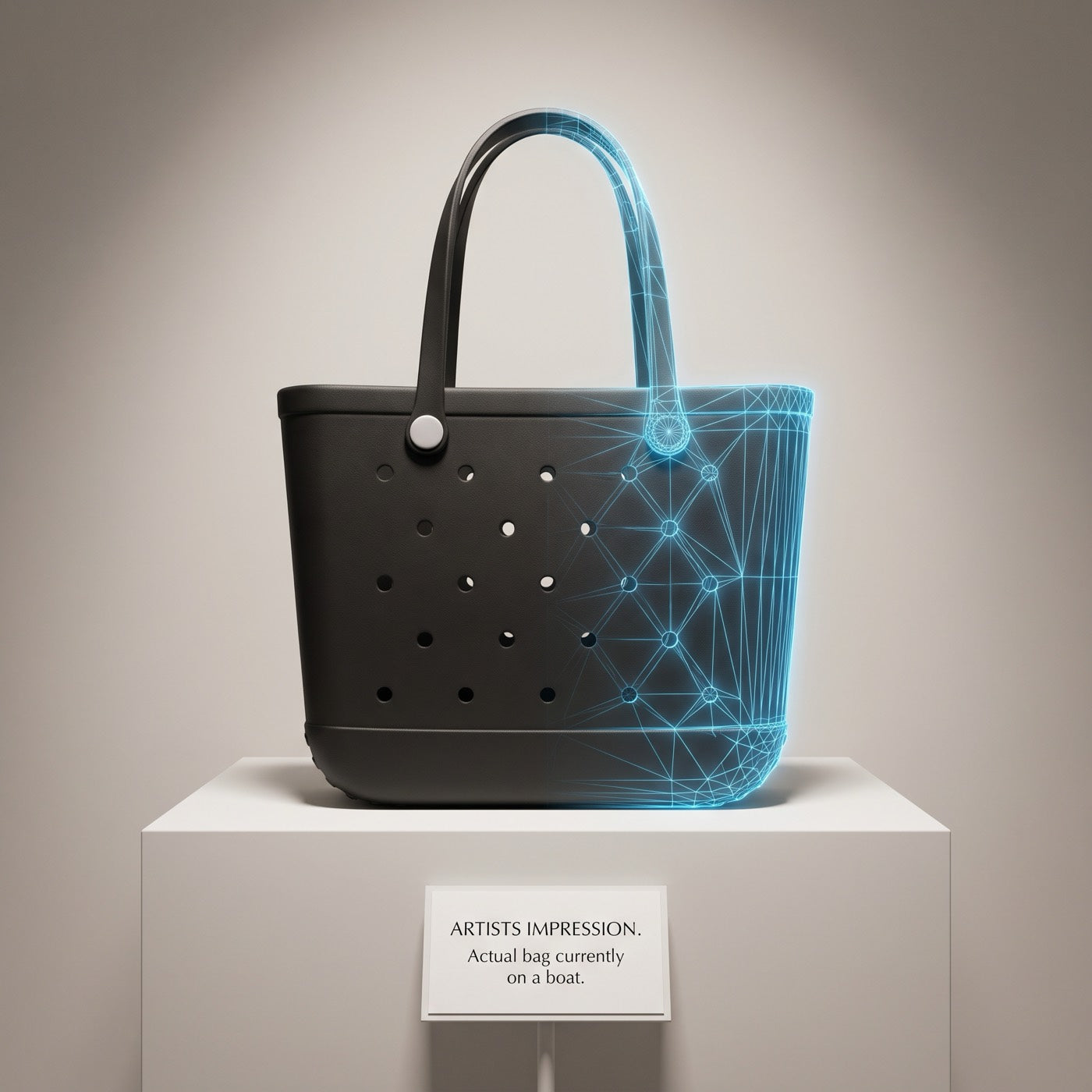 Artists impression — actual bag currently on a boat. AI render